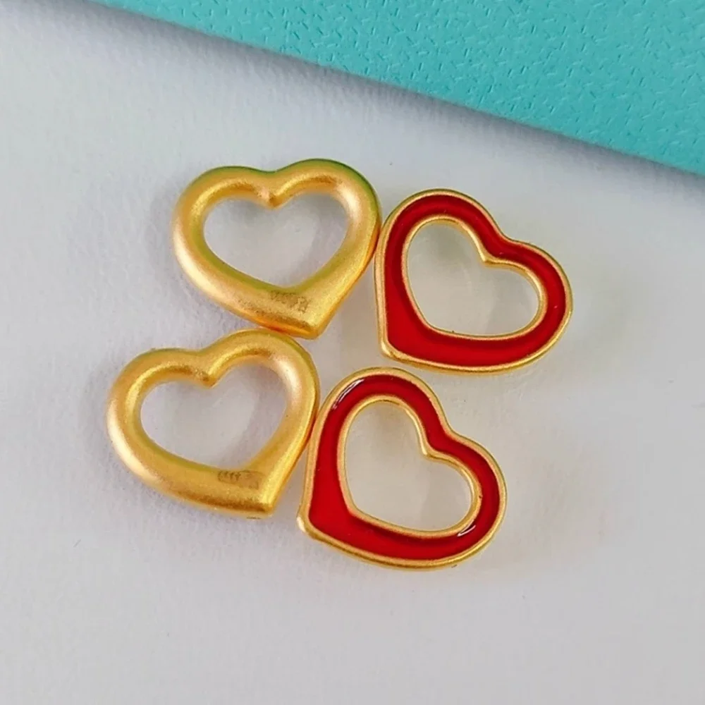 

1PCS Real Pure 999 24K Yellow Gold Lucky Women Gift Hollow Enamel Red Heart Pendant