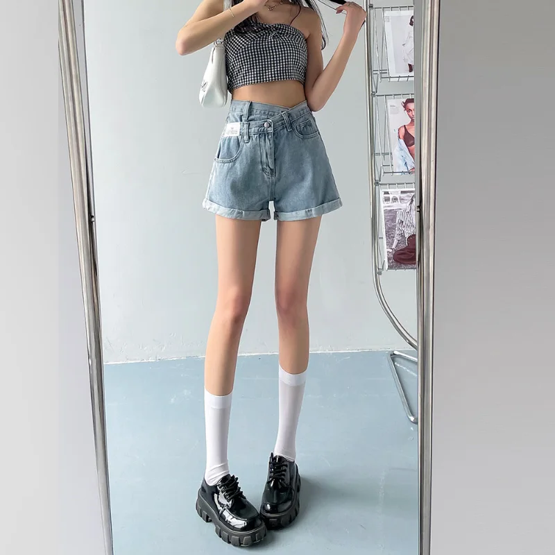 High Waist Jeans Shorts Women Summer Thin Loose Denim Shorts Fashion Straight Five-point Pant Y2K Clothes Plus Size Bottoms