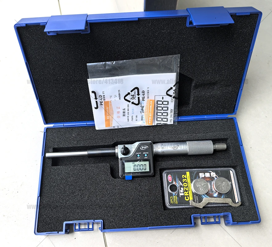 XIBEI 전자 마이크로미터 헤드 0-50 정확도 0.001mm 플랫 측정 도구 유형 스레드 널링 조정 손잡이 마이크로미터 헤드