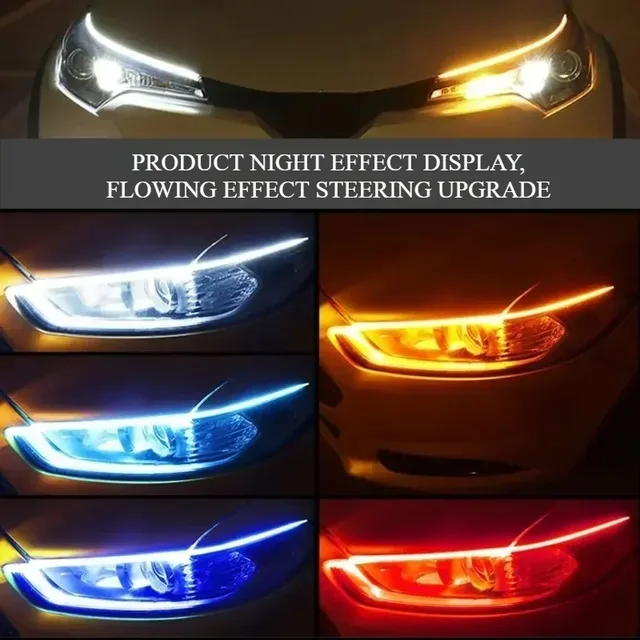 45/30cm Car DRL Flexible Waterproof Headlight LED Strip Universal Auto Headlights RGB Turn Signal Yellow Brake Flow Lights 2