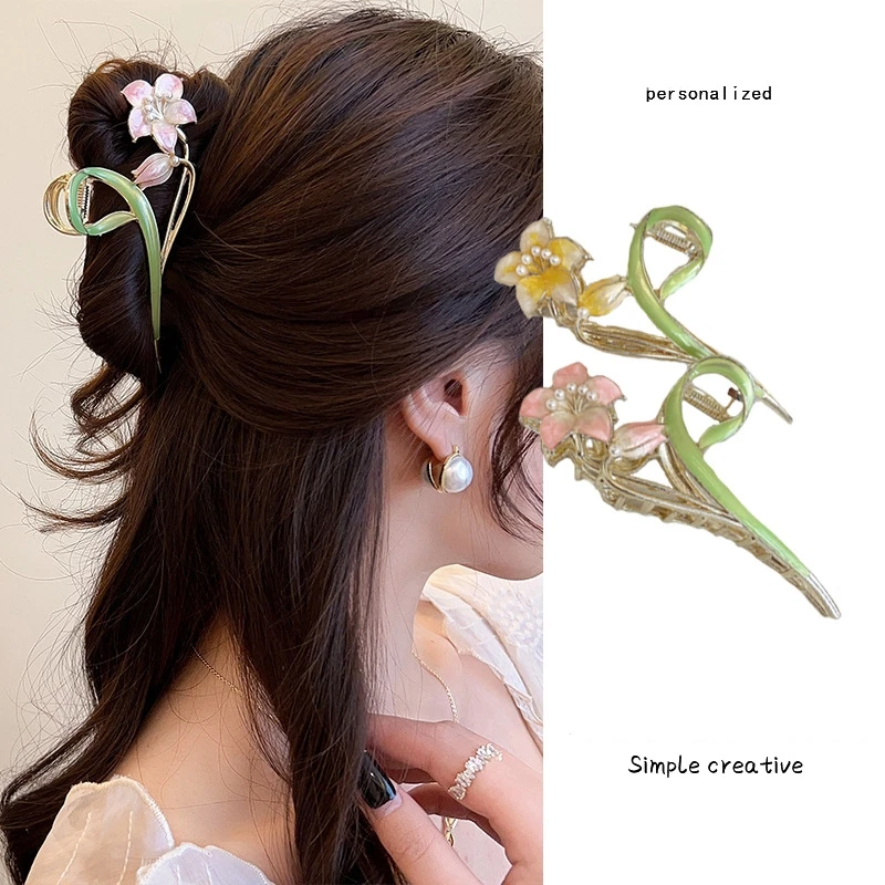 

New Women Metal Hair Claw Elegant Large Flowers Shark Clips Barrette Crab Hairpin Ponytail Clip Headwear Hair Accessories tiara