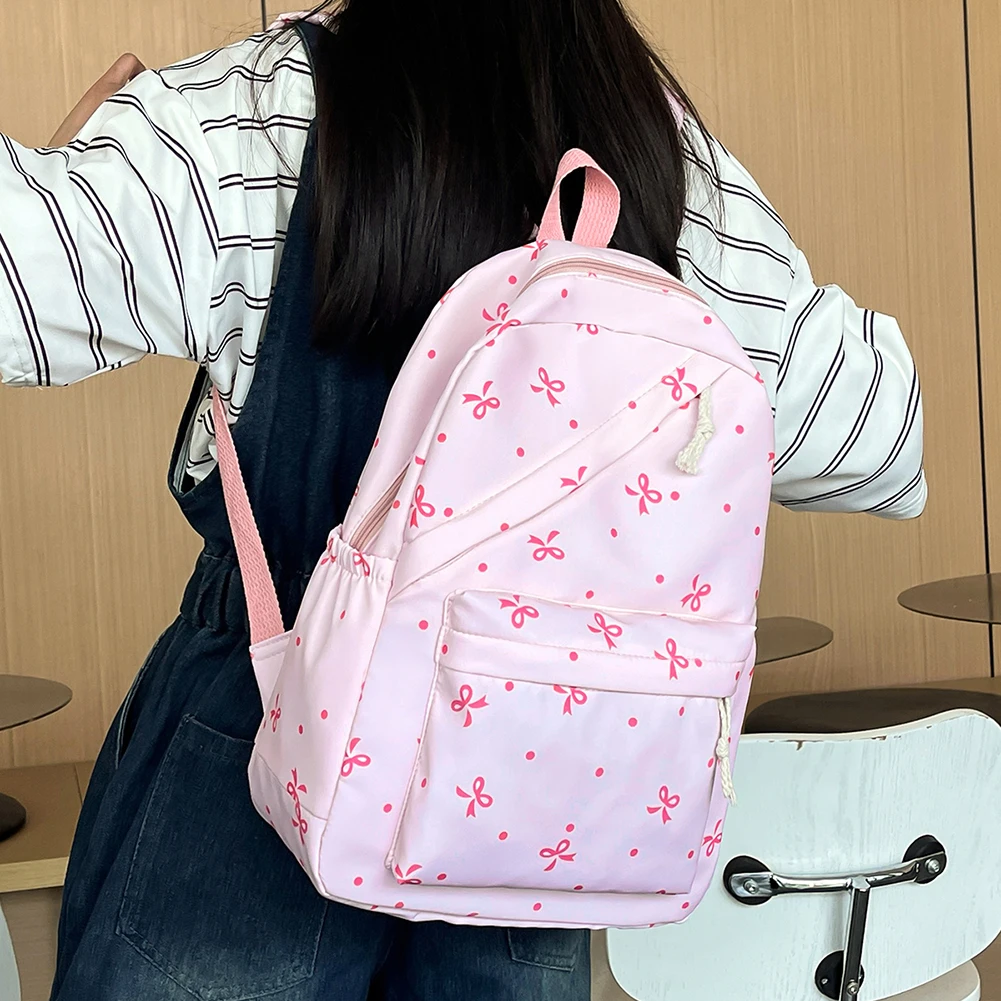 3종 세트 나비넥타이 대학/학교 가방, 도시락 가방, 필통 포함 귀여운 여학생 가방 세트, 십대 소녀들을 위한 학교 가방 세트
