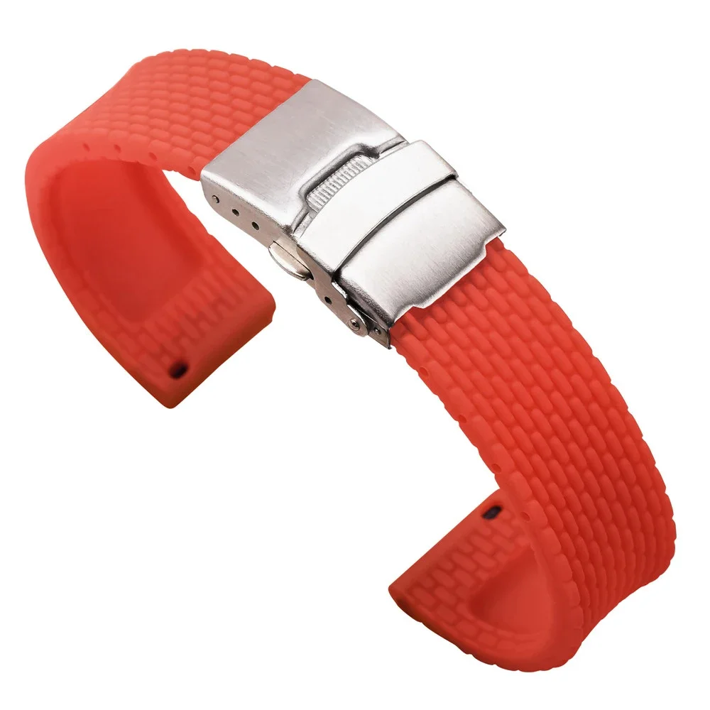 Universal Waterproof Silicone Watch Strap with Quick Release Folding Buckle – Available in Multiple Sizes