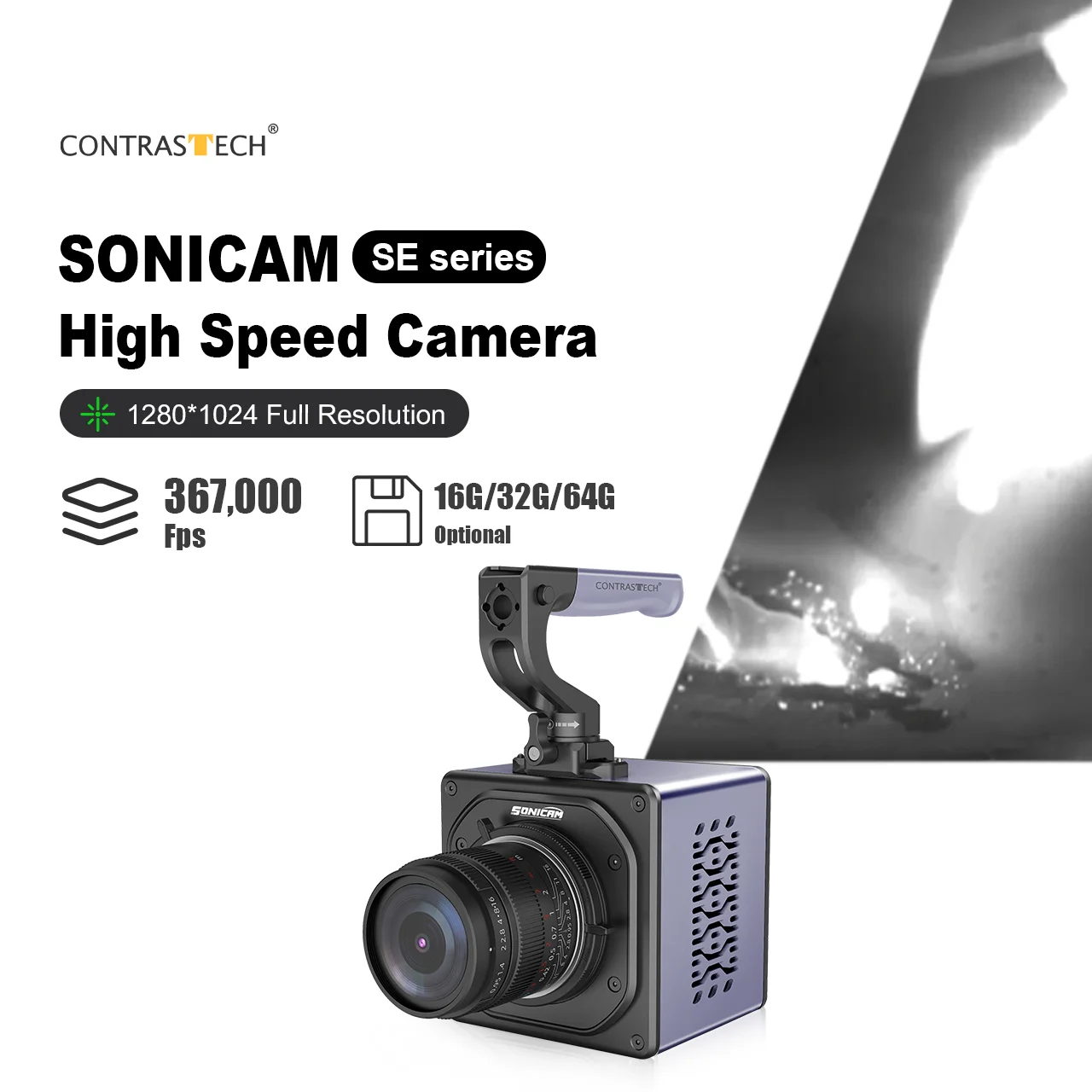 SONICAM 1280x1024 슬로우 모션 367000fps TMX 고속 카메라 폭발 연구용 Contrastech