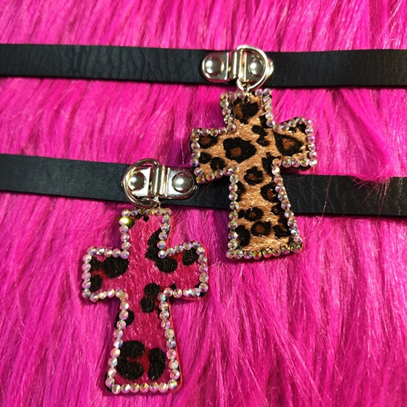 Y2K Accessories Leopard Print Cross Choker Sexy Pendant Y2K Accessories Leopard Print Cross Choker Sexy Pendant