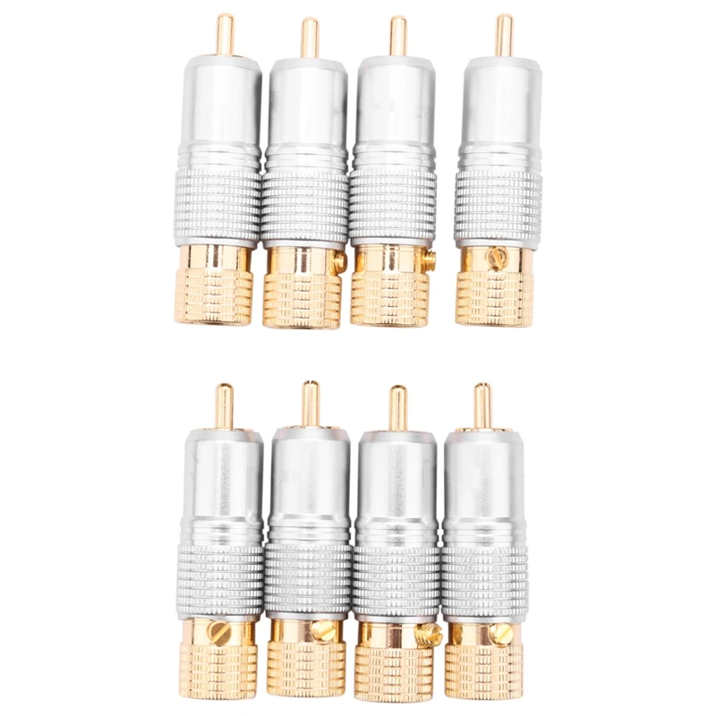 

Hifi 10Mm Gold Plated RCA Plug Locking Non Solder Plug RCA Coaxial Connector Socket Adapter 8Pcs