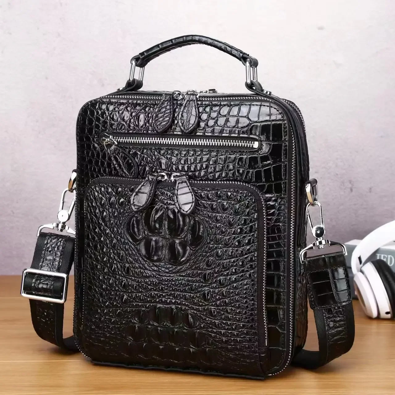 Genuine Leather Shoulder Bag Crocodile Pattern Head Layer Cowhide Handbag Large Capacity Luxury Crossbody Bag Business Bag