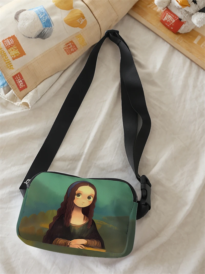 1pc,Mona Lisa fashion adjustable crossbody bag with illustration, neutral sports waist bag, suitable for running