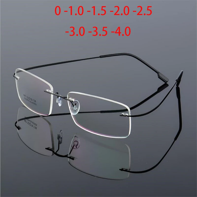 -1.0 -1.5 To -4.0 Ultralight Coating Frameless Finished Myopia Glasses Men Women Rimless Stainless Steel Leg Nearsight Glasses