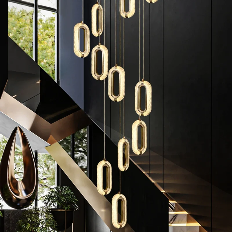 

Modern Acrylic Gold Oval Led Pendant Lights Living Dining Room Decor Led Pendant Lamp Stair Loft Villa Hanging Light Luminaire