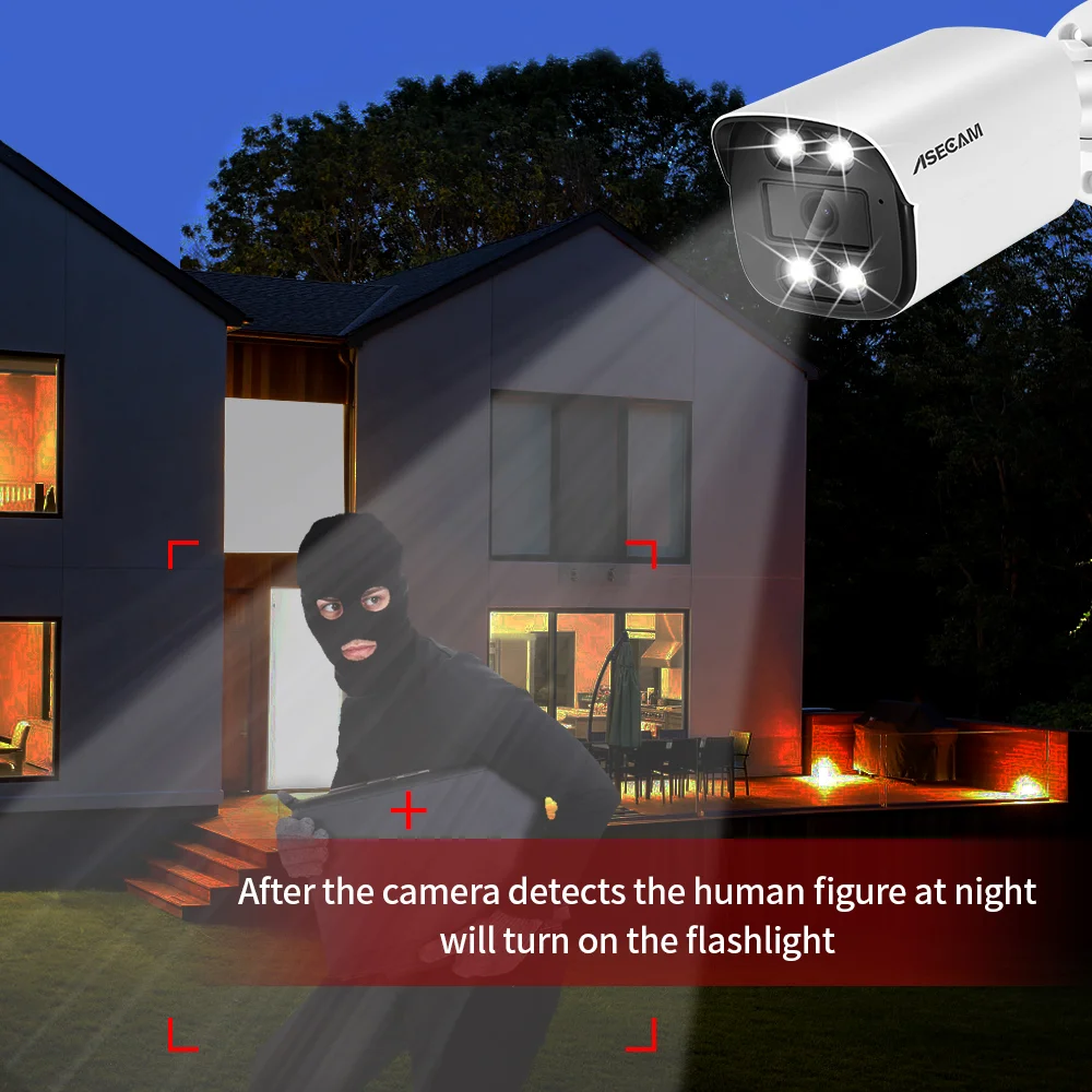 ASECAM 4K 8MP Telecamera IP CCTV esterna POE Audio H.265 Onvif AI Rilevazione umana Luce colorata Allarme Telecamera di sorveglianza di sicurezza - immagine 3