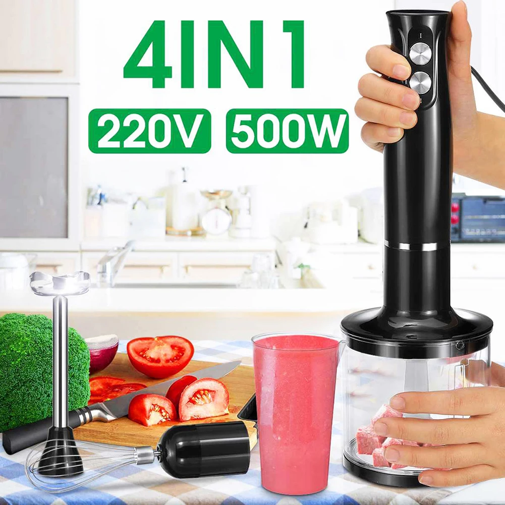 4-in-1 2 Speeds Handheld Immersion Hand Blender Set With Mixing Beaker Chopper Whisk For Smoothies Food Soups