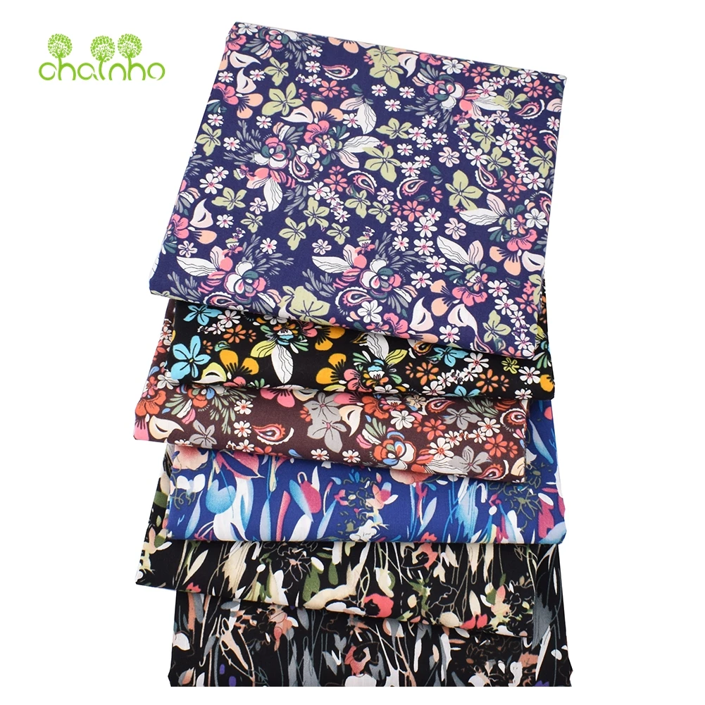 Chainho,Printed Plain Weave Poplin Cotton Fabric,DIY Quilting Sewing Material,Patchwork Cloth,Floral Series,3 Sizes,15PC37