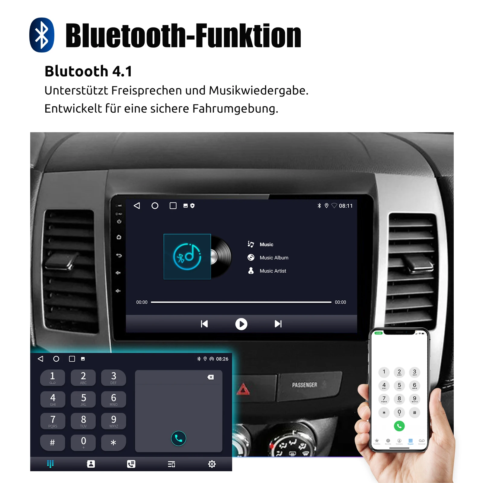 ESSGOO Autoradio Android15 9" 4+64 GB für Mitsubishi Outlander II/Citroën C-Crosser/Peugeot 4007 GPS Navigation Wireless CarPlay WiFi RDS Bluetooth 2+32 GB FM CANBUS Mirror Link Lenkradsteuerung – Detail 12