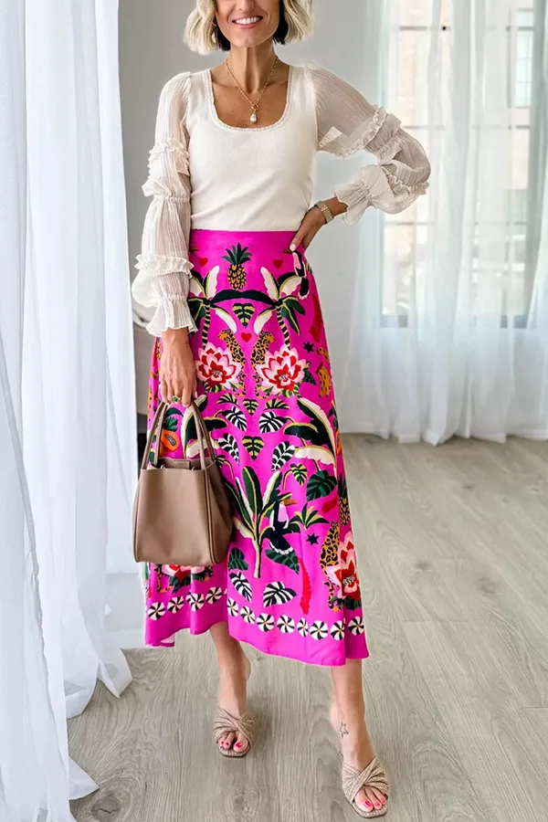ワンピース PHILOSOPHY Women Mid Skirts 04410755 1147 PINK Misa Los Angeles Marion Skirt in Fuchsia Floral Chiffon