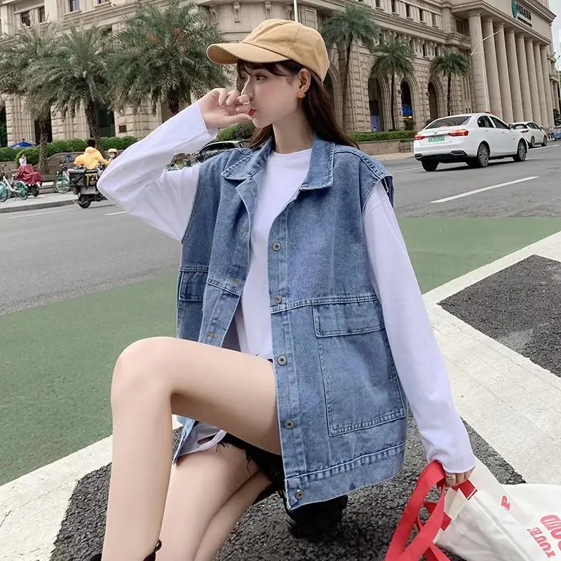 Feynzz Denim Vest Denim Vest Korean Version Spring New Women's Jacket Coat Loose Sleeveless Vest Summer Fashion Vest black puffer coat womens