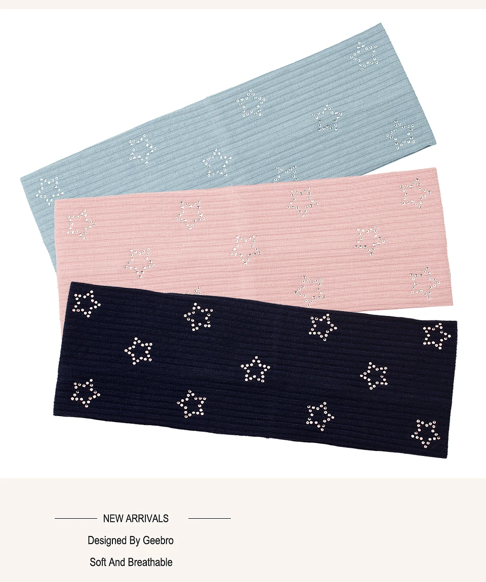 Frühling Herbst Frau Böhmischen Strass Sterne Haarband Damen Mode Elastische Baumwolle Gerippte Stirnbänder Haar Zubehör – Detail 7