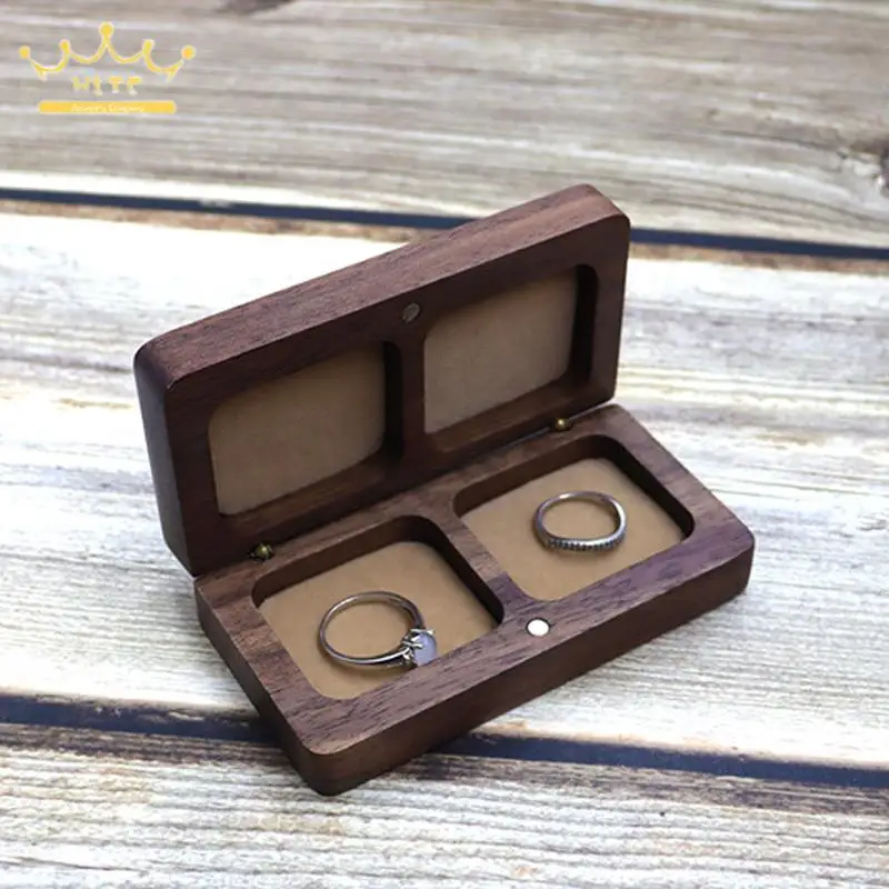 

Black Walnut Solid Wood Jewelry Box Chinese Style Wooden Couple Double Ring Storage Box Square Ring Box Medal Box