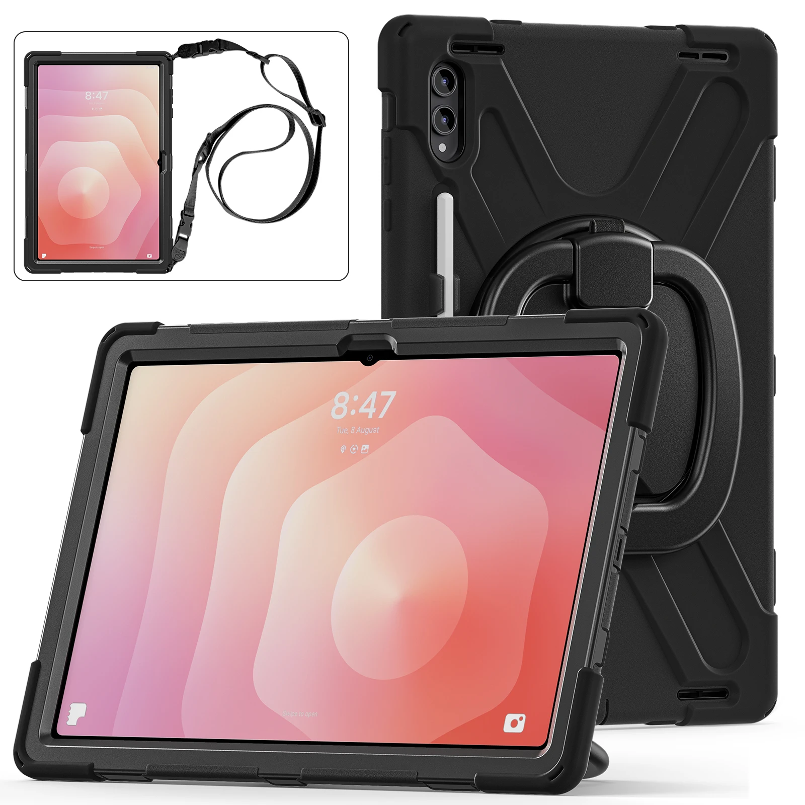 Premium Rotating Tablet Case with Handle Grip and Shoulder Strap - Enhanced Protection