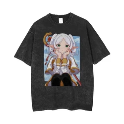 Vintage Washed Anime Graphic Cotton Tee - Unisex Oversized Design - XXL (Black)