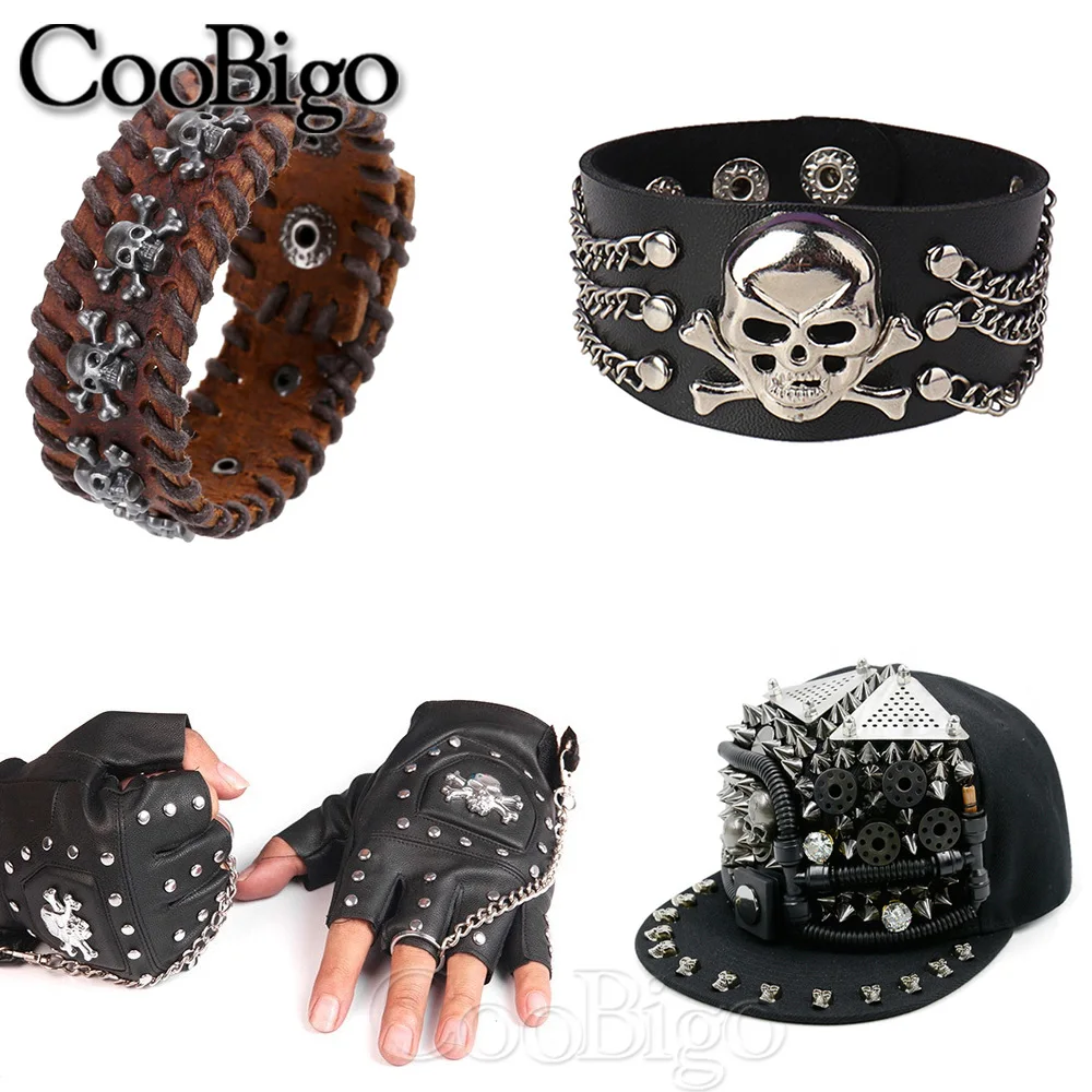 Pirate Skull Rivets Studs Metal Spike Vintage Rivet Button Concho DIY Leather Bag Belt Bracelet Shoes Clothes Sewing Decor 5Sets