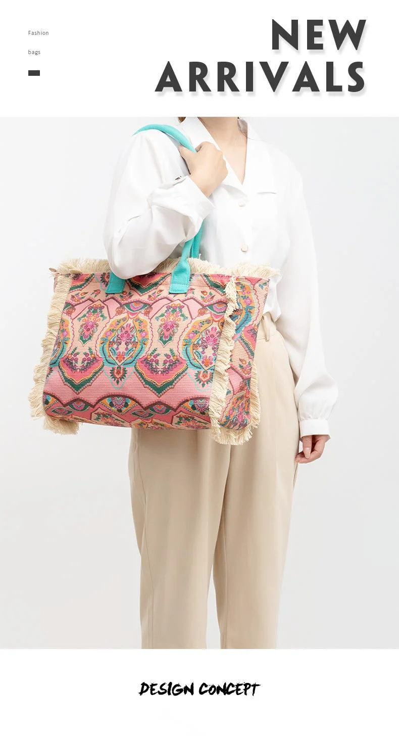 Neue Damentasche Einkaufstasche Bohemian Vintage Schultertasche Reißverschluss Handtasche Große Kapazität Canvas Tasche Damentasche_voghion.com