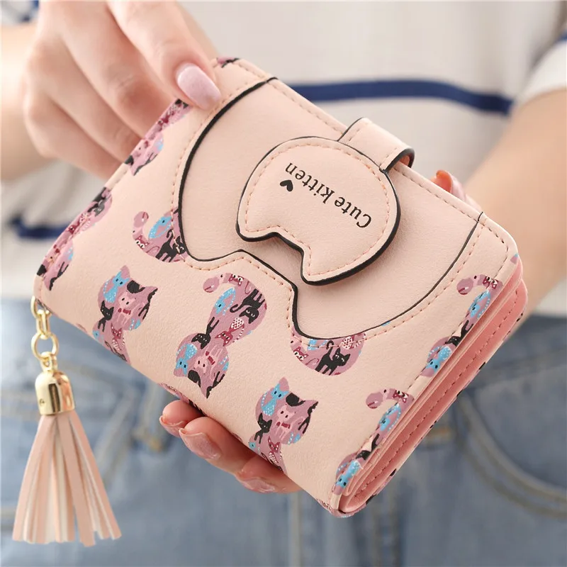 

Tassel Cartoon Cat Women Wallet Printing PU Leather Women Wallet Brand Designed Coin Purse Female Card Holder Cute Girl Wallet