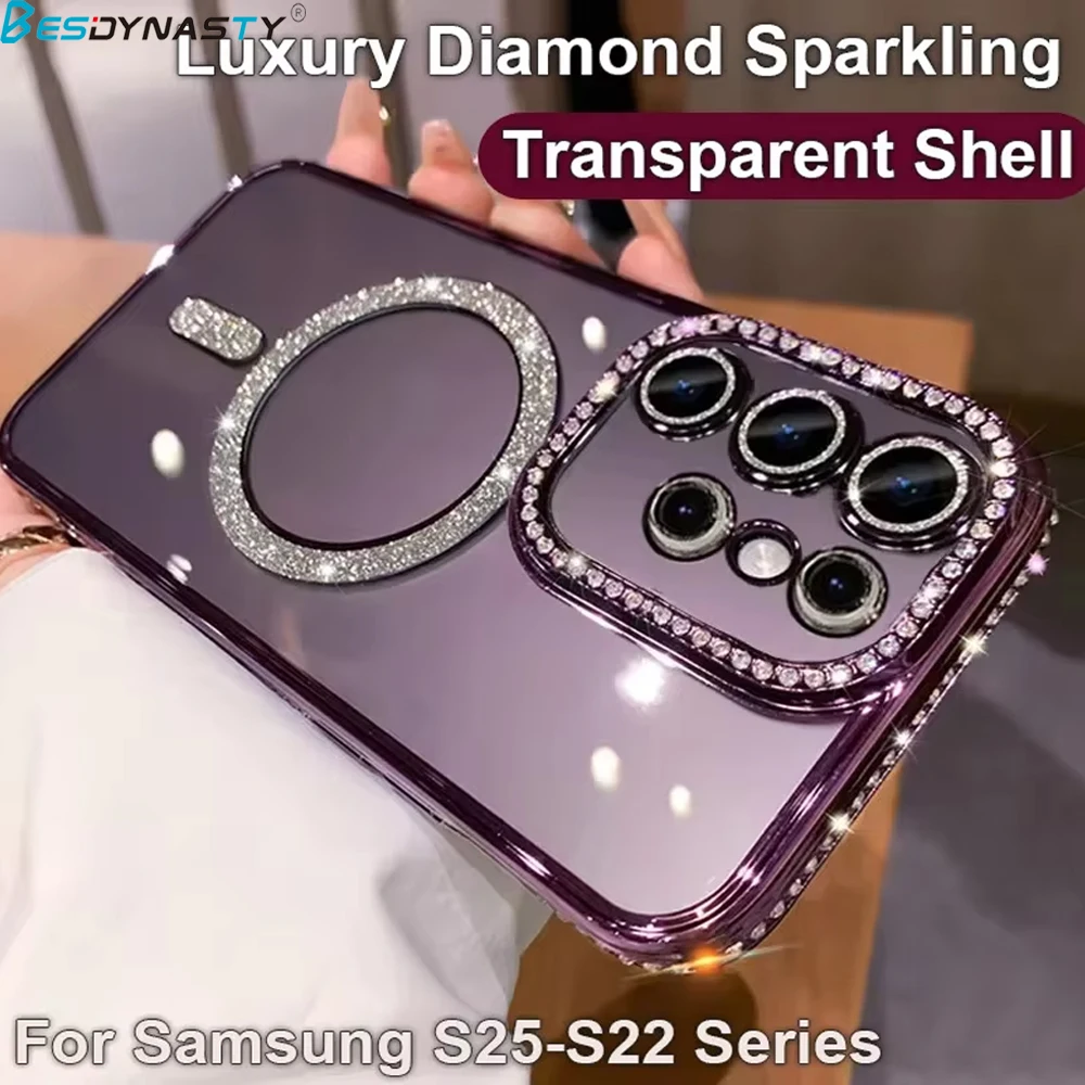 Luxury Diamond Glitter Clear Phone Case with MagSafe-Compatible Wireless Charging