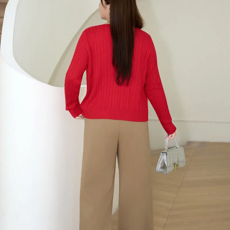 Fashion Plus Size Women's Sweaters Cardigan Premium VINTAGE Embroidery Knitted Twist Red Jumpers 9162