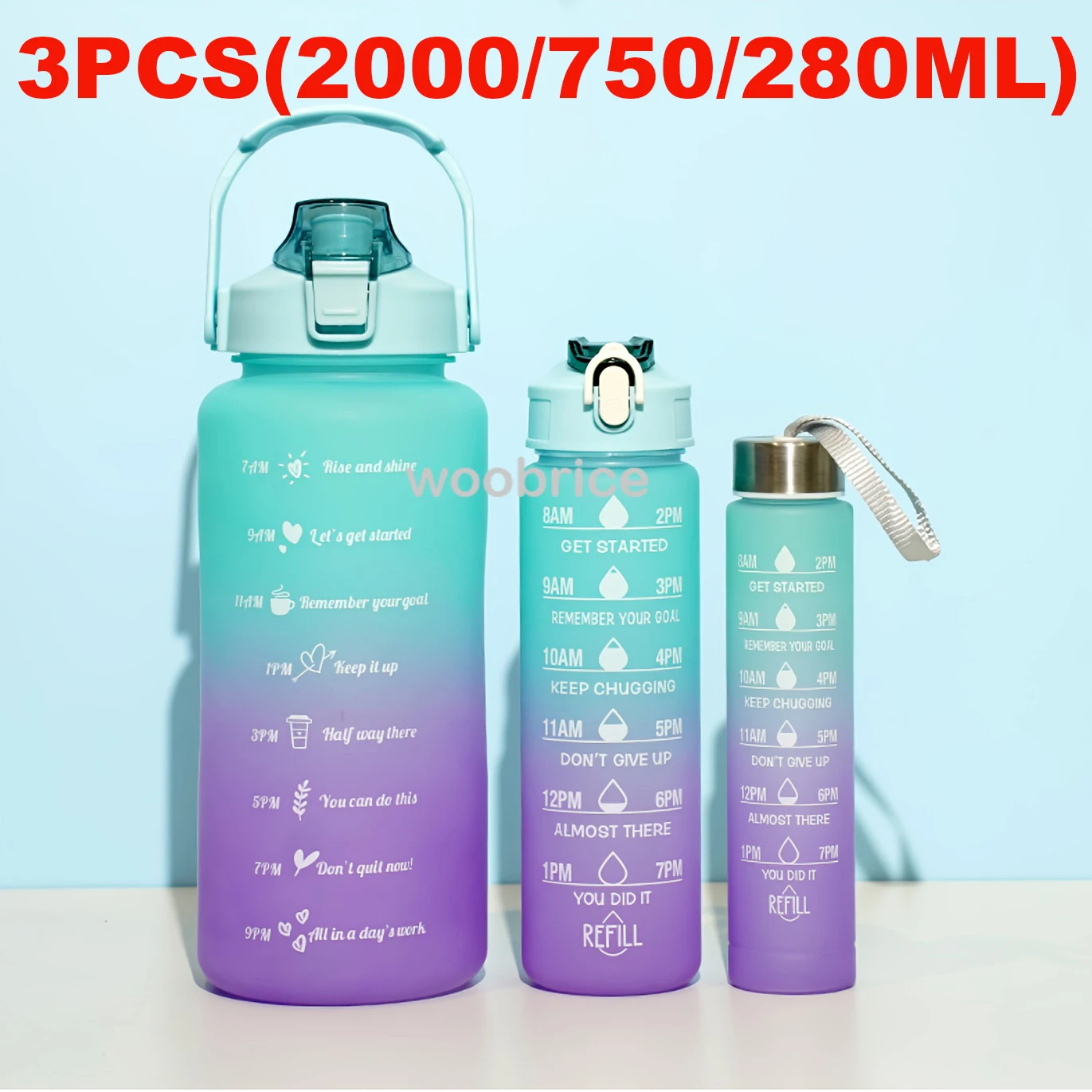 Motivational 2L Portable Sports Water Bottle with Time Marker and Stickers