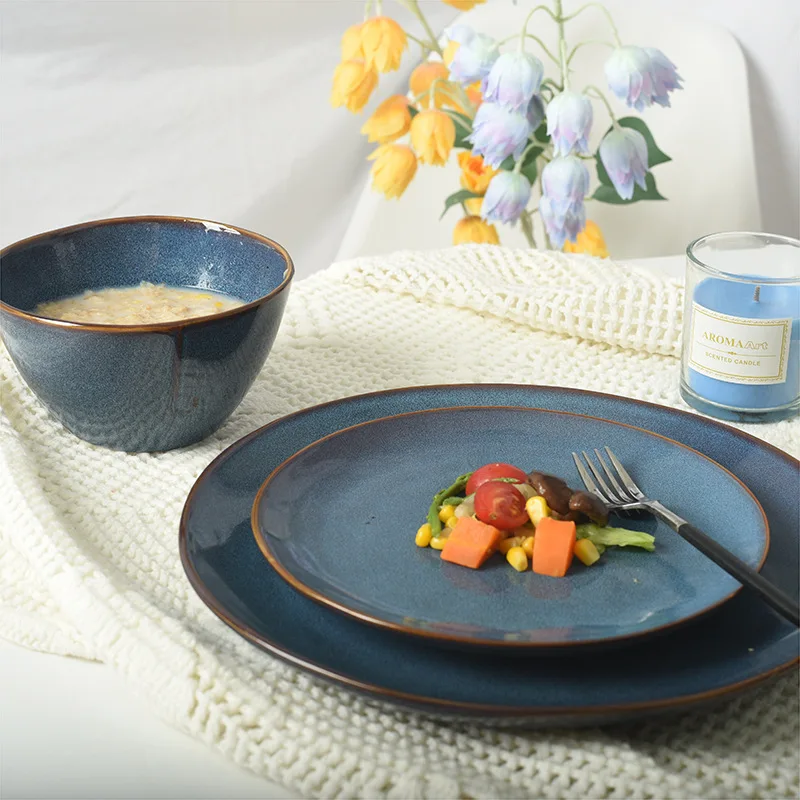 

Plate Japanese Creative Ceramic Tableware Restaurant Steak Western Food Household Dinner Plate Plate Glaze Kiln