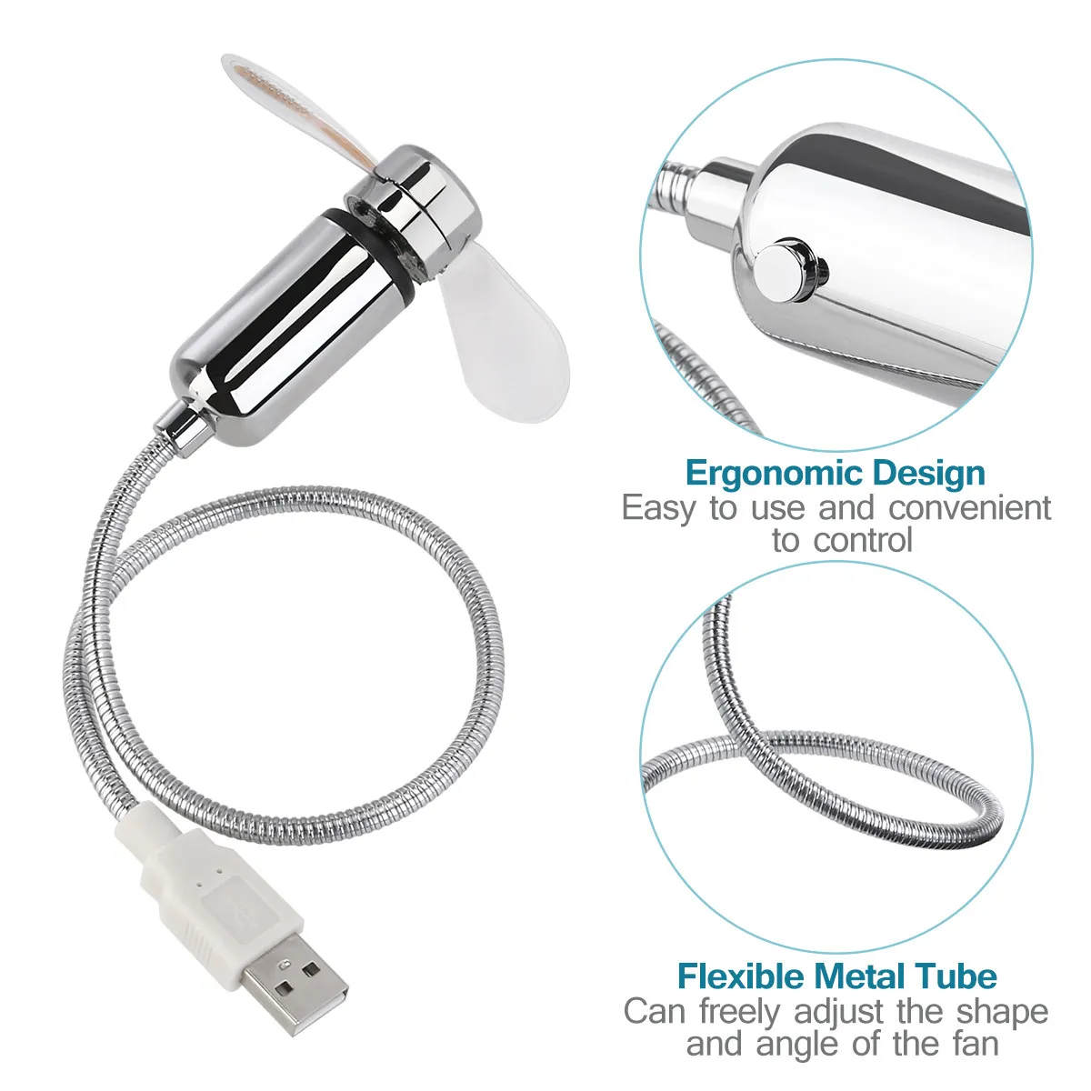 미니 USB 팬 실버 41cm 길이, 64가지 다채로운 LED 패턴, 데스크탑 노트북용 원형 디스플레이, 드라이버 필요 없음, 가젯