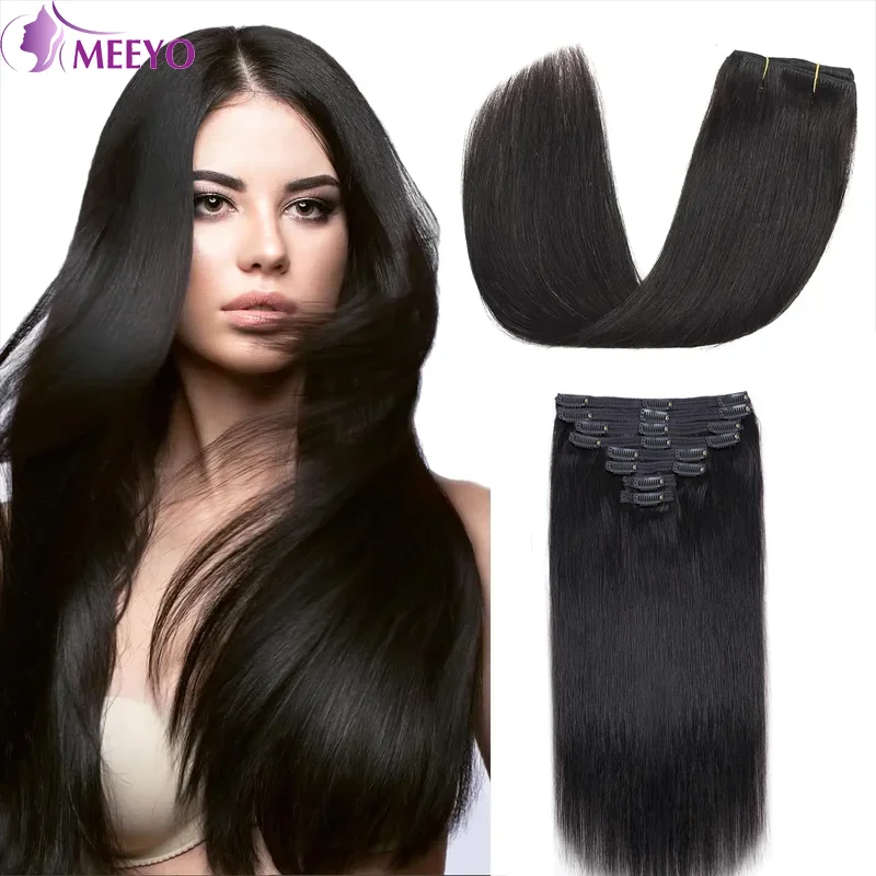 Straight Clip in Extensions Human Hair 120G/Pack Brazilian 100% Real Human Hair Extensions Full Head Seamless Clip in hair extensions