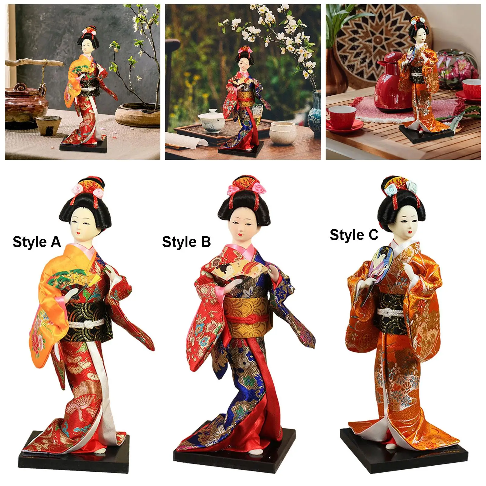 Ethnic Japanese Geisha Dolls 9 inch Decor Kimono Dolls Lady Statuette Asian Geisha Doll for Table Home Office Bedroom Shelf Girl