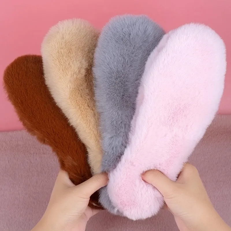 New Thermal Faux Rabbit Fur Insoles Plush Thicken Warm Soft Heated Insoles Men Women Winter Breathable Snow Boots Shoes Pad Mat