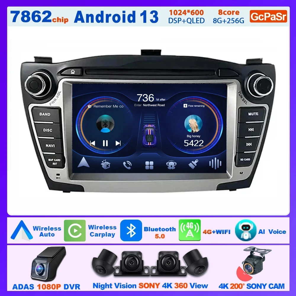 Autoradio Da 7 Pollici Android Per Hyundai Tucson 2 Lm Ix35 2009-2015 Aggiornamento Automotive Bluetooth Multimedia Apple Carplay Display Tv