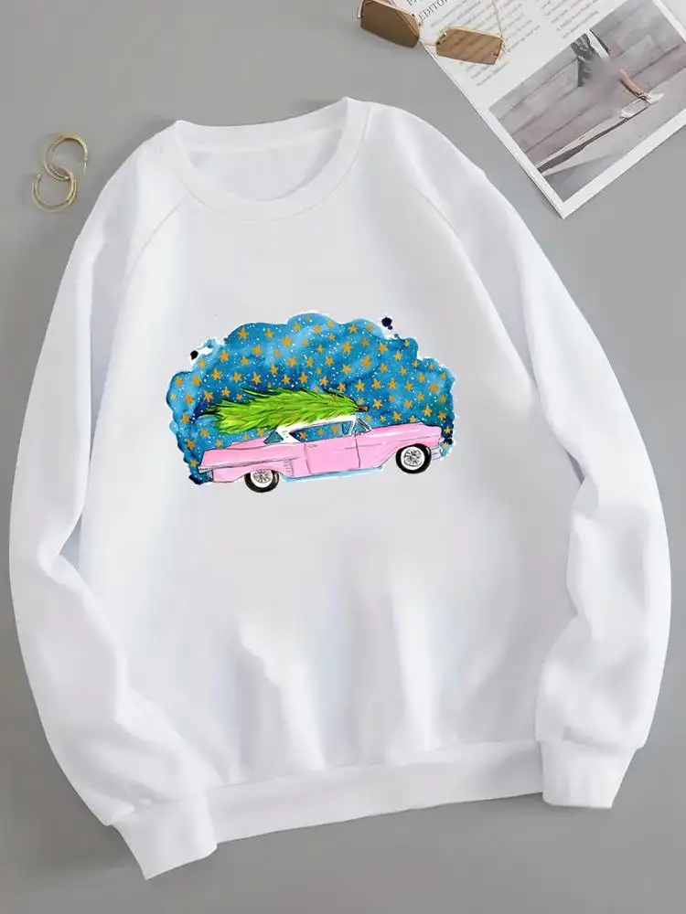 

Women Casual O-neck Pullovers Holiday Merry Christmas Watercolor Lovely 90s Clothing New Year Graphic Ladies Fleece Sweatshirts