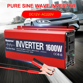Convertitore di Potenza da 12V a 220V per Sistemi Off-Grid, Inverter Solare per Auto, Casa, Laptop, Camion, 1600W, Inverter Portatile a Onda Sinusoidale Pura