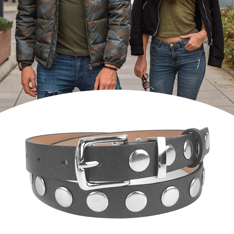 Adjustable Pin Buckle Waist Belt PU Alloy Large Rivet Belt Hot Girls Women Waist Belt for Coat Skirts Jeans Durable