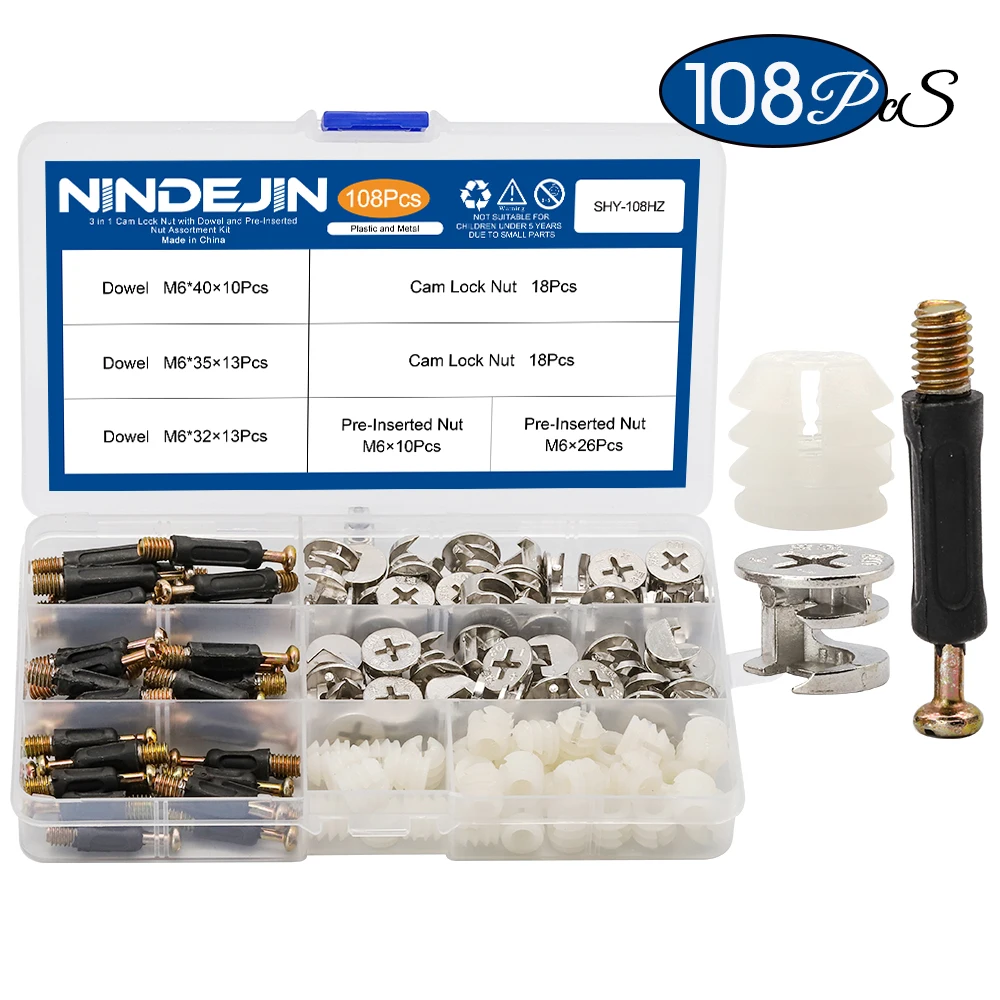 108pcs/set 3 in 1 Furniture Connecting Kit with Eccentric Wheels Furniture Cam Lock Screws Nut Connectors for Cabinet