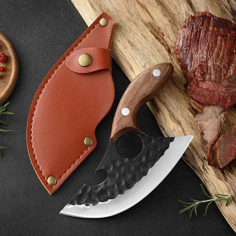 Фото Кухонный нож для мясника, кованый ручной клинок, нарезка мяса, овощей, фруктов, рыбы №3