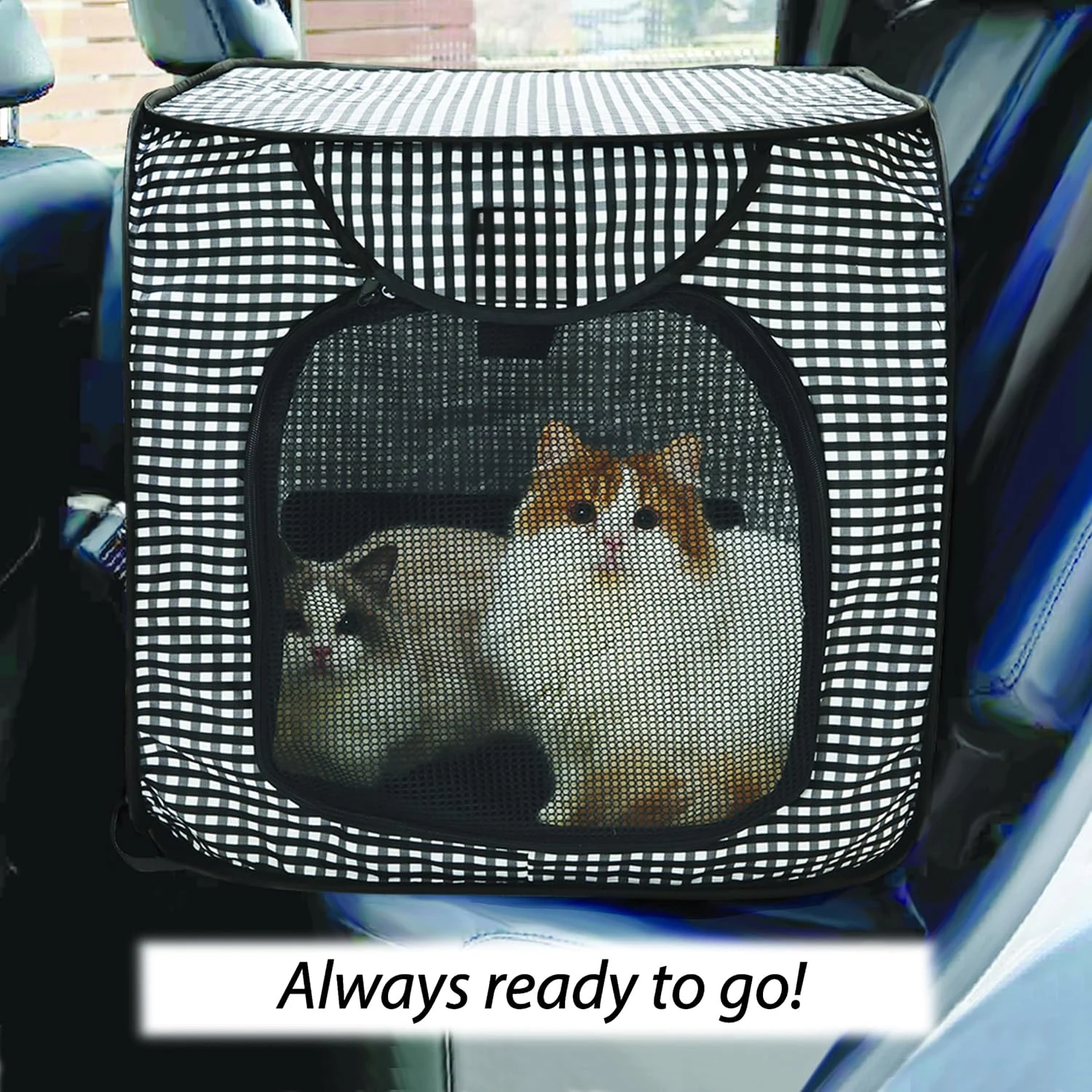 Stress-Free Enclosure Cat Travel Carrier Cage Collapsible Gray White Stripes