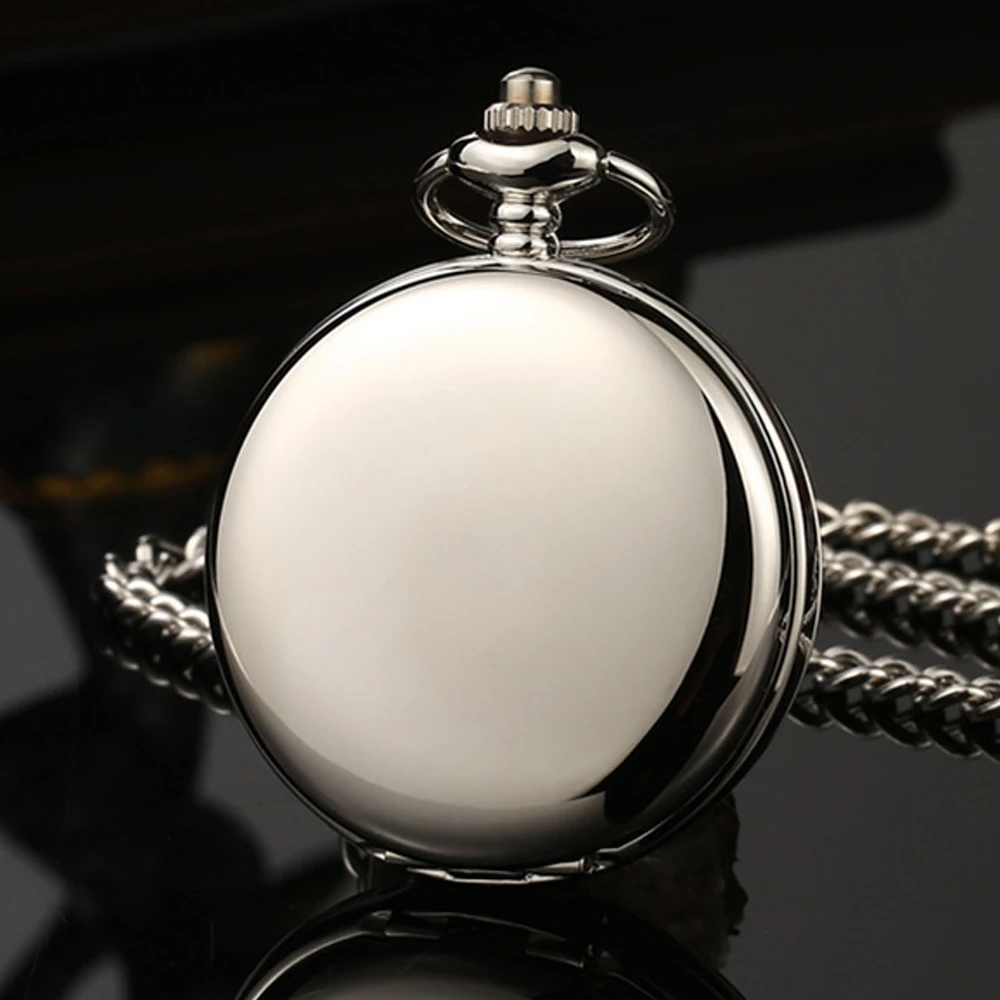 Luxury Sliver Mechanical Pocket Watch for Men Women Smooth Case Roman Numerals Dial Man Fob Chain Pendant Clock for Collection