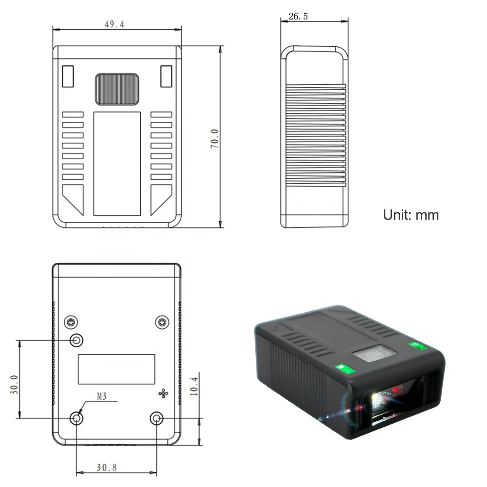 Fix mounted QR code reader 2D raspberry pi barcode scanner module