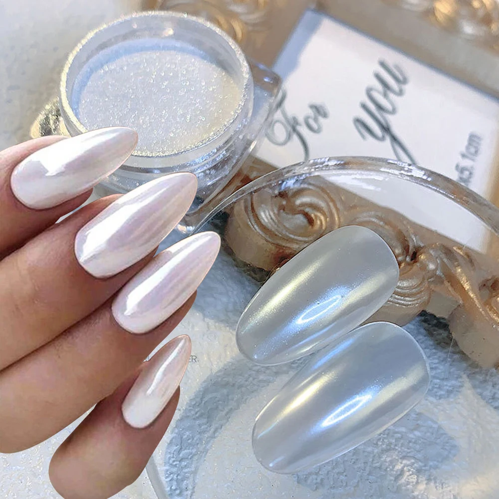 White Chrome Powder Pigment Pearl Nails Nail Art Crystal Shiny Dust Glazed Donut Aurora Magic Pearlescent Nail Glitter Pigment