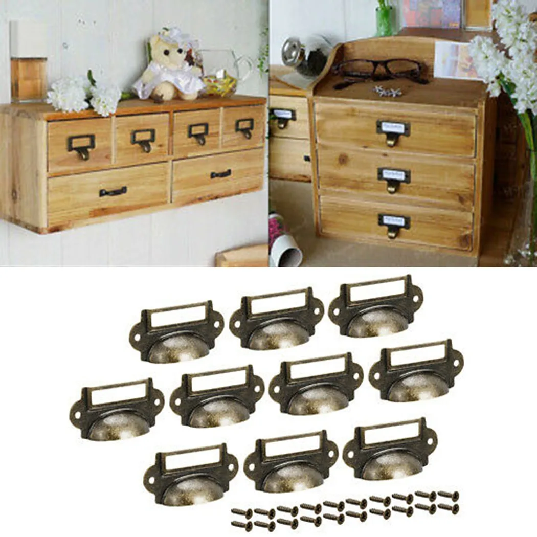 

10 PCS Antique Bronze Cabinet Handles Label Holder File Name Card File Holder Drawer Label Cabinet Pulls Frame Handle Hardware
