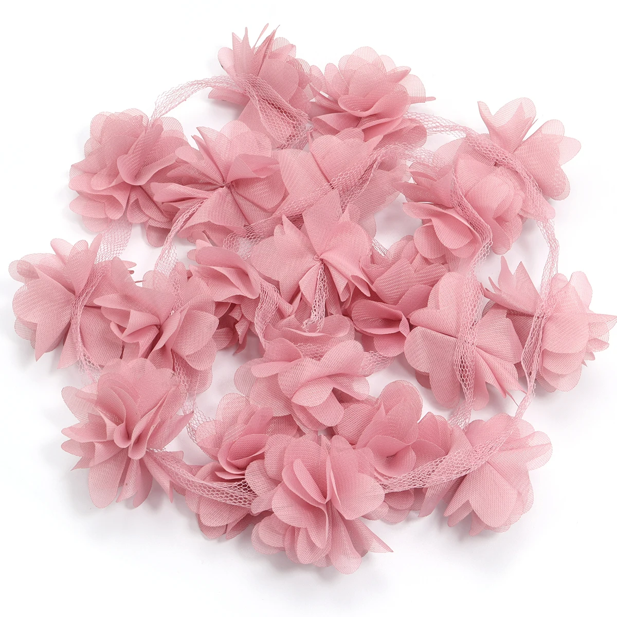 Set of 20 Colorful 3D Pink Petal Chiffon Flower Lace Trim for Sewing and Dress Decoration