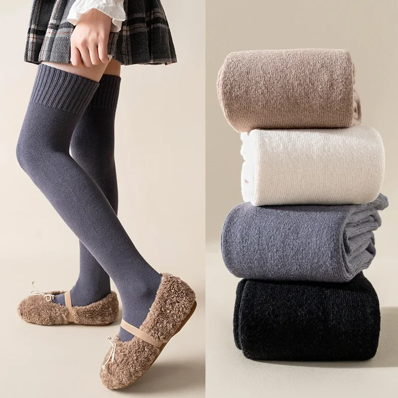 1 Pair New Fashion Legging Stocking Sock for Chidlren Simplicity Solid Color Knee High Sock Autumn Winter Warm Thicken