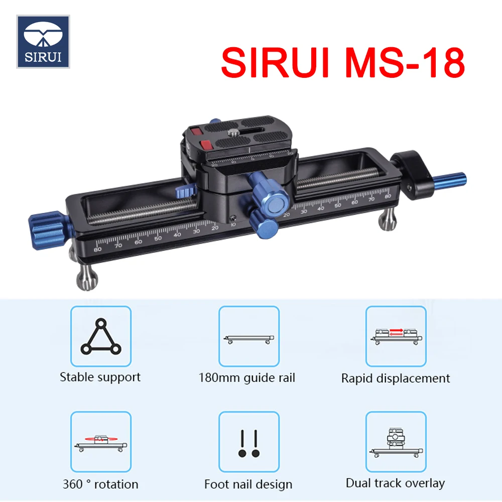 

SIRUI MS-18 Quick Adjustment Macro Focusing Rail with 360 Degree Rotating Clamp Max Load Bearing 10kg MS18