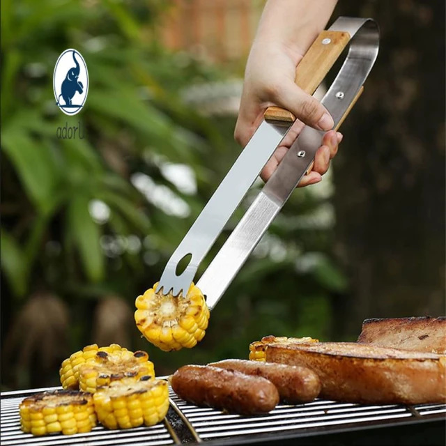 Fourchette de pelle à manche en bois, outils de barbecue en plein air,  ensemble de gril en carbone, pince domestique, outil de cuisine - AliExpress